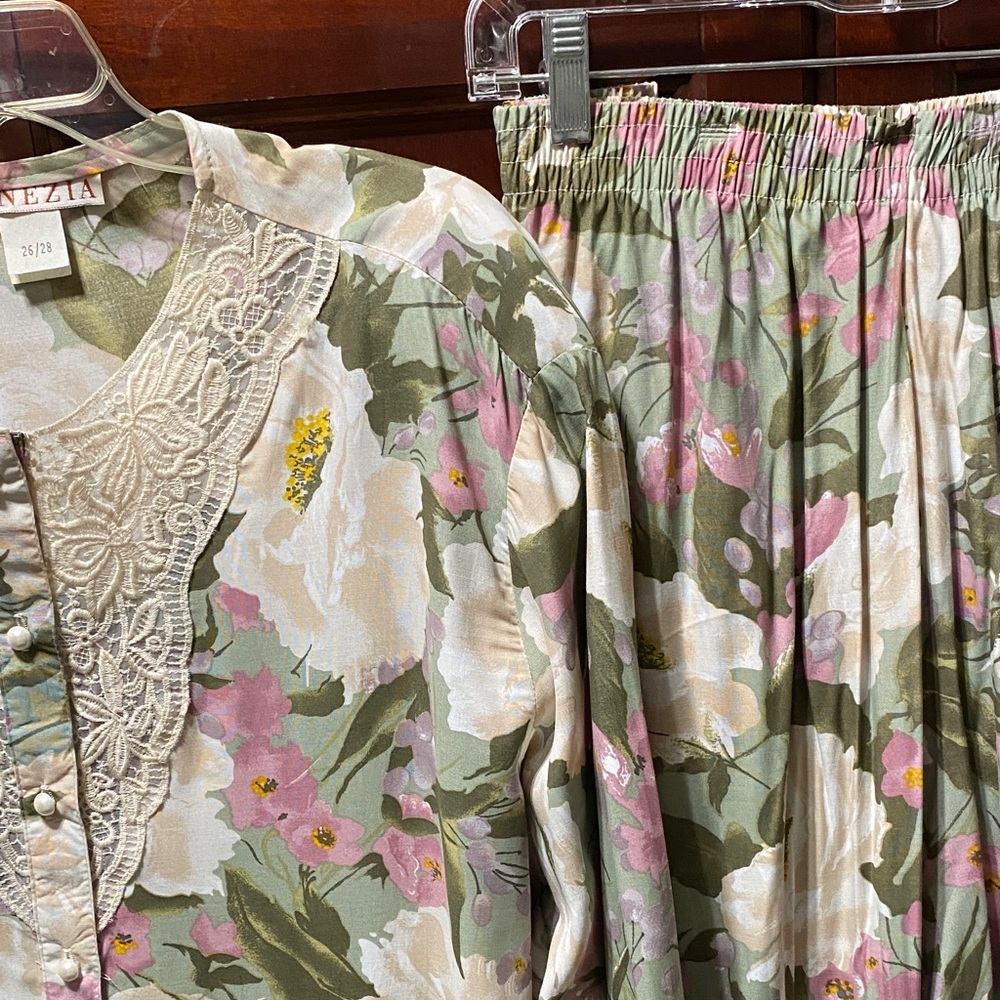 Venezia vintage Floral pantsuit Set with Lace Trim plus size 26/28 - Picture 14 of 17
